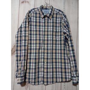 Eddie Bauer Shirt Mens XL Tall Blue Yellow Plaid Button Down Vintage Wash Pocket